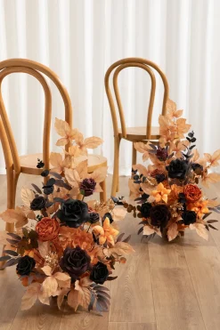 Set of 2 Wedding Aisle Runner Flower Arrangements in Black & Terracotta