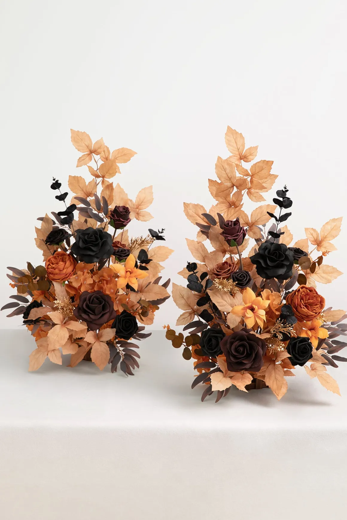Set of 2 Wedding Aisle Runner Flower Arrangements in Black & Terracotta
