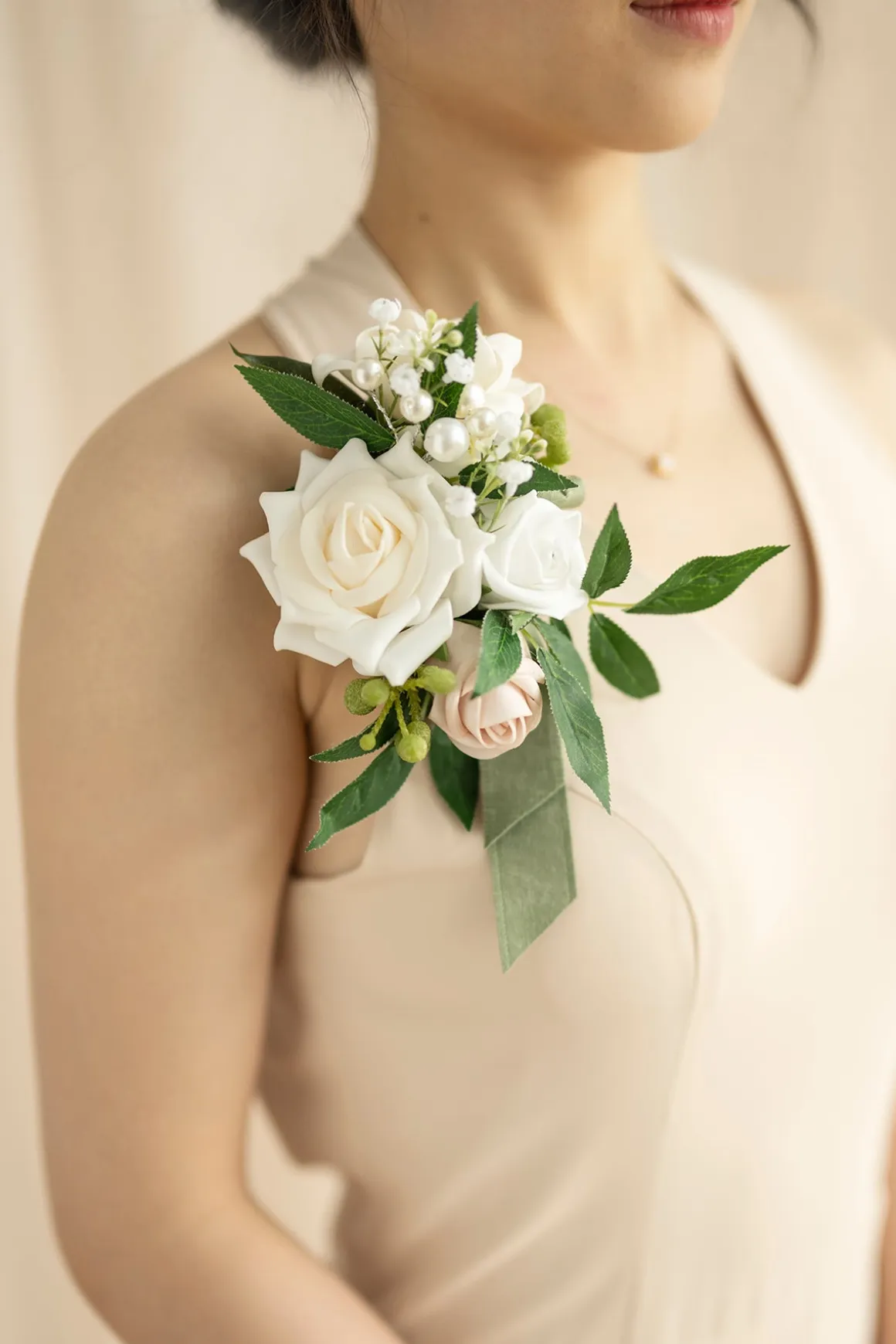 Shoulder Corsages in White & Sage | Clearance