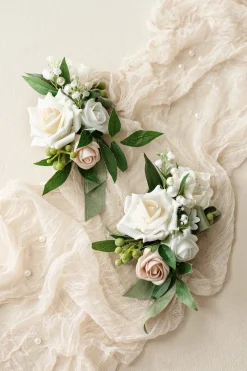 Shoulder Corsages in White & Sage | Clearance