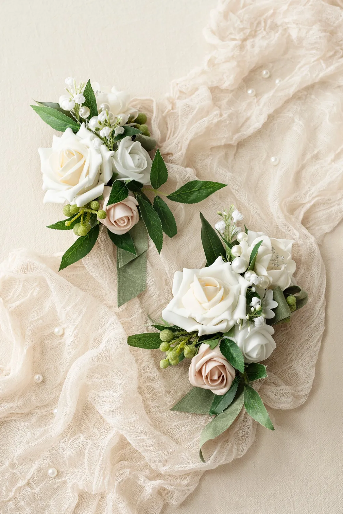 Shoulder Corsages in White & Sage | Clearance