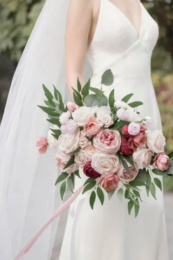 3.5" Silk Austin Rose & 3" Cabbage Rose with Stem