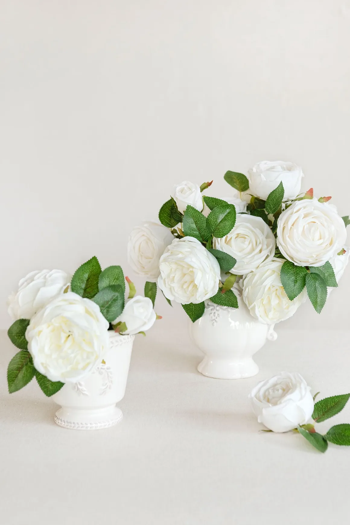 3.5" Silk Austin Rose & 3" Cabbage Rose with Stem