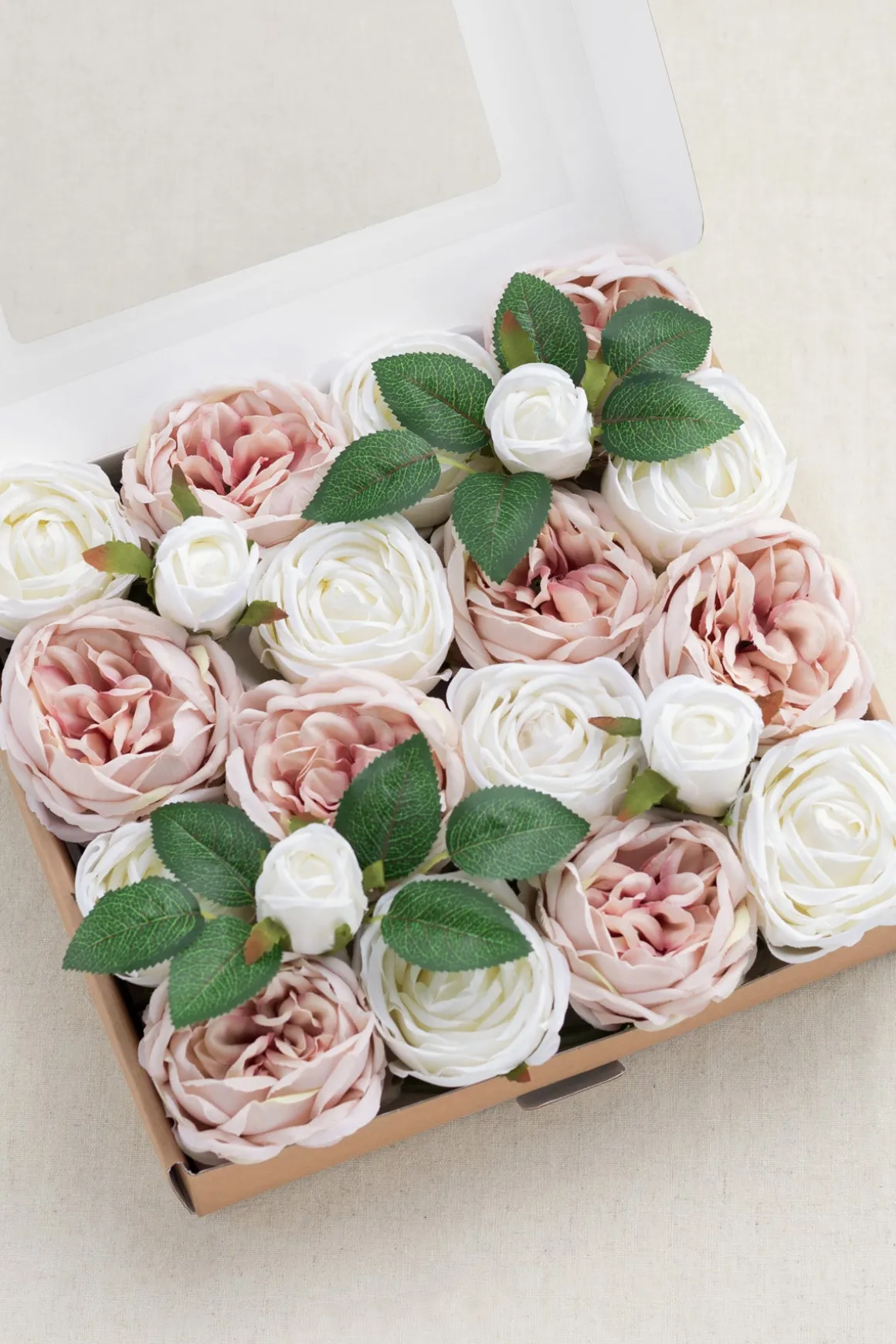 3.5" Silk Austin Rose & 3" Cabbage Rose with Stem