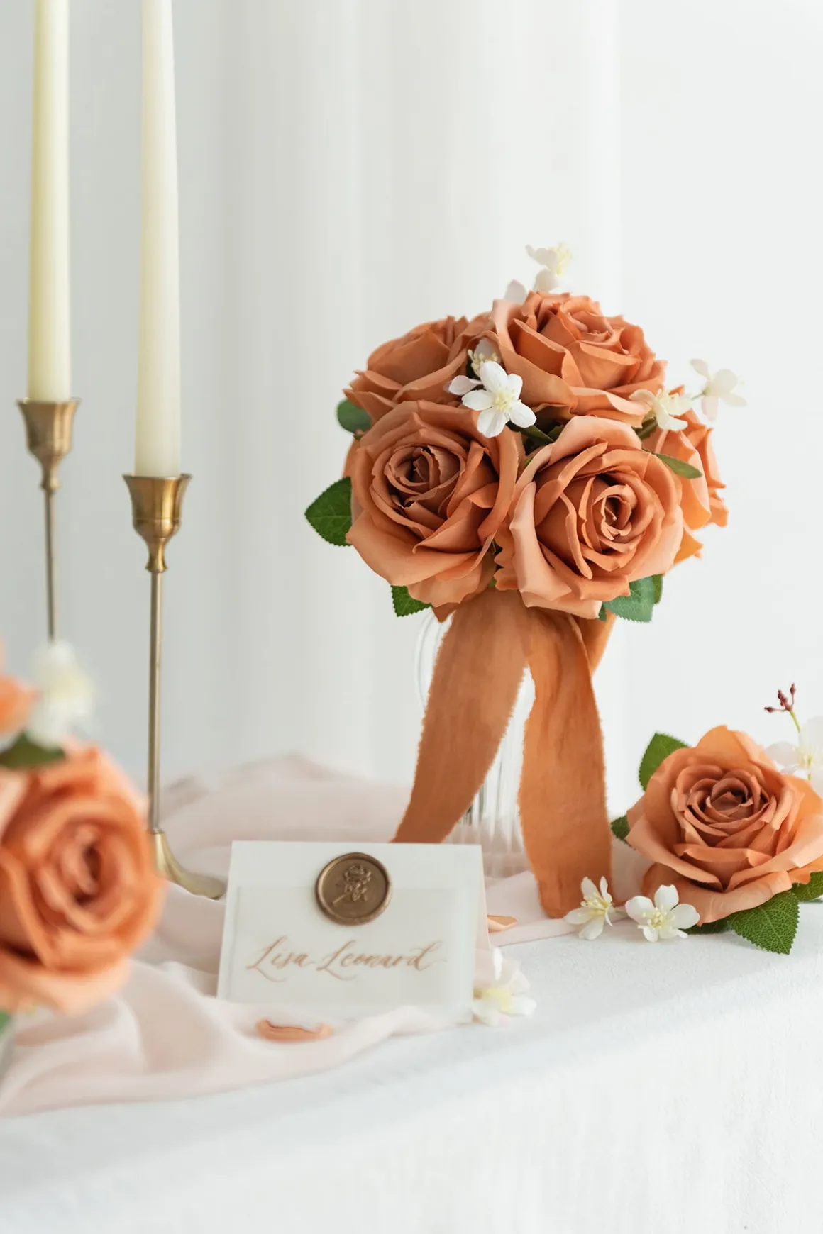 3.5" Silk Vendela Rose with Stem - Burnt Orange
