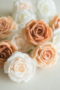 3.5" Silk Vendela Rose with Stem - Cream & Orange Clay