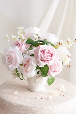 3.5" Silk Vendela Rose with Stem - Pale Pink & Shabby Blush