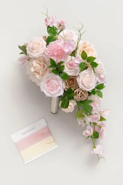 Small Cascade Bridal Bouquet in Powder Pink & Sand Beige