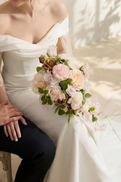 Small Cascade Bridal Bouquet in Powder Pink & Sand Beige