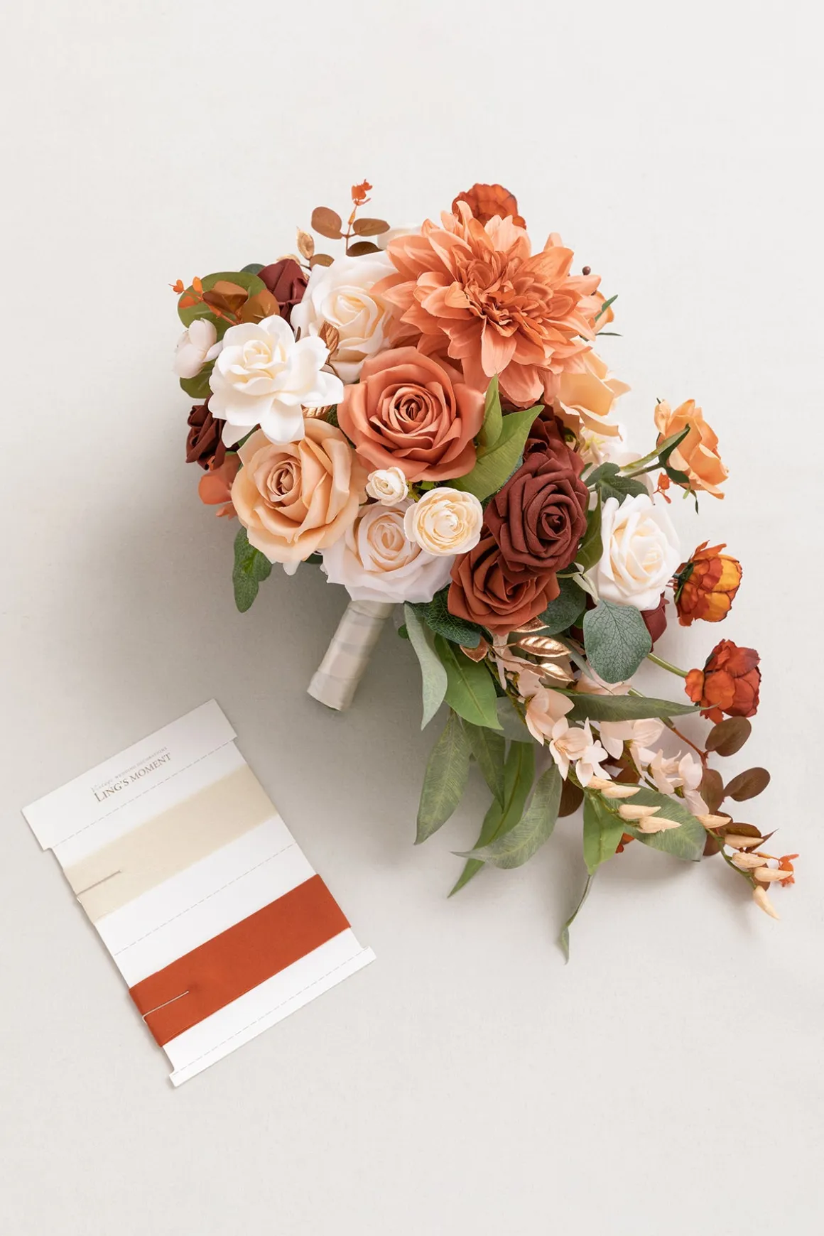 Small Cascade Bridal Bouquet in Terracotta & Cream | Clearance