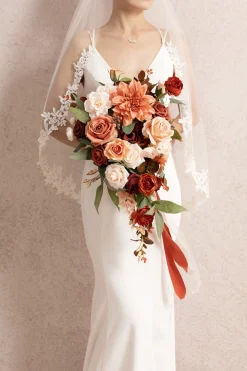Small Cascade Bridal Bouquet in Terracotta & Cream | Clearance