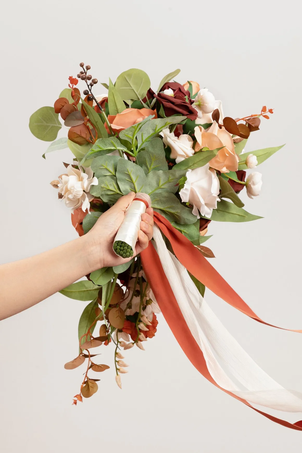 Small Cascade Bridal Bouquet in Terracotta & Cream | Clearance