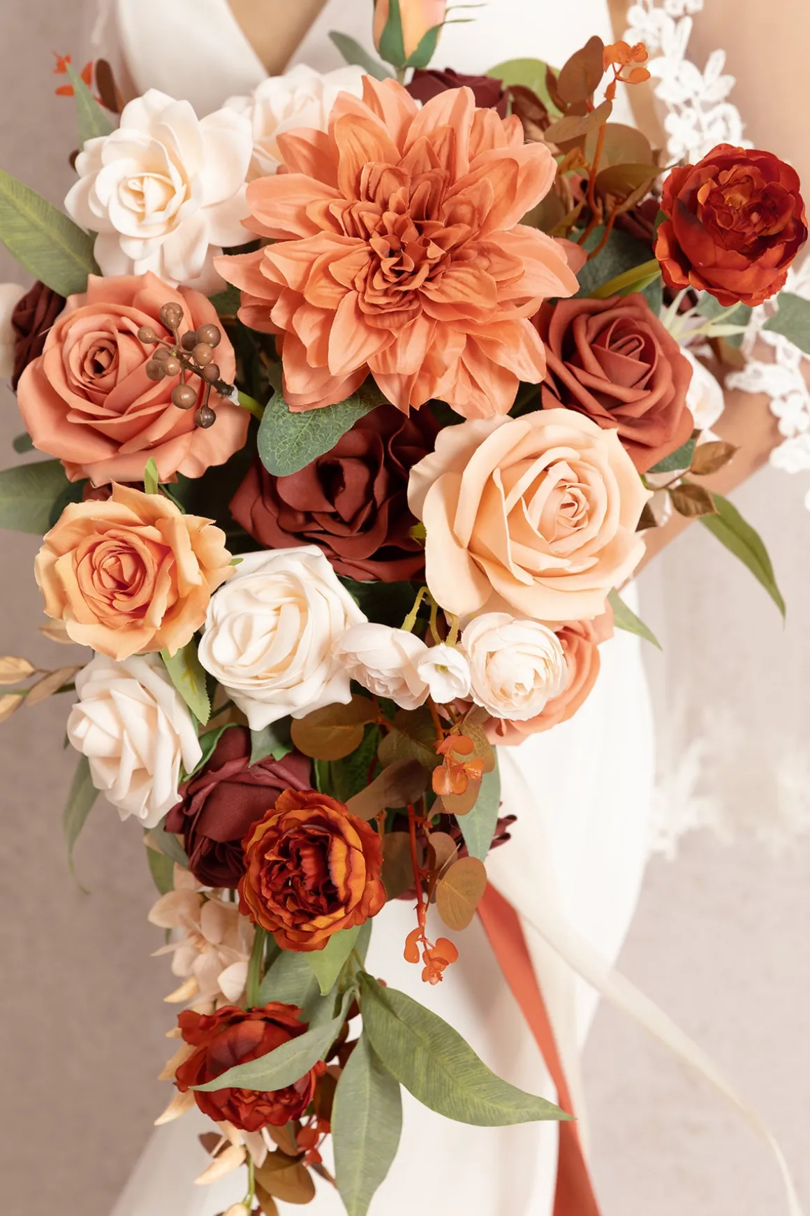 Small Cascade Bridal Bouquet in Terracotta & Cream | Clearance