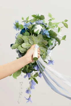 Small Cascade Bridal Bouquet in Dusty Blue & Ivory