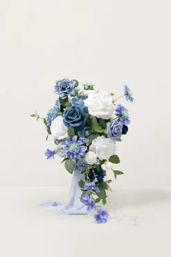 Small Cascade Bridal Bouquet in Dusty Blue & Ivory