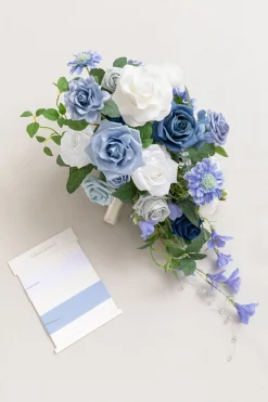 Small Cascade Bridal Bouquet in Dusty Blue & Ivory
