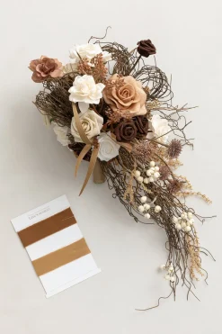 Small Cascade Bridal Bouquet in Beige Raw Serenity | Clearance