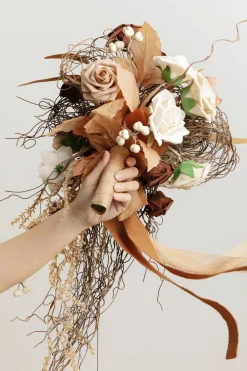 Small Cascade Bridal Bouquet in Beige Raw Serenity | Clearance