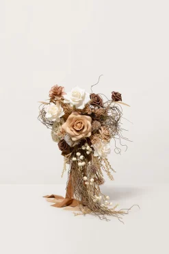 Small Cascade Bridal Bouquet in Beige Raw Serenity | Clearance