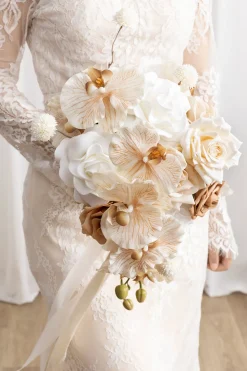 Small Cascade Bridal Bouquet in Tawny Beige & Sand Beige