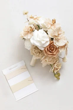 Small Cascade Bridal Bouquet in Tawny Beige & Sand Beige