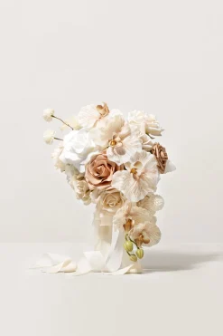 Small Cascade Bridal Bouquet in Tawny Beige & Sand Beige