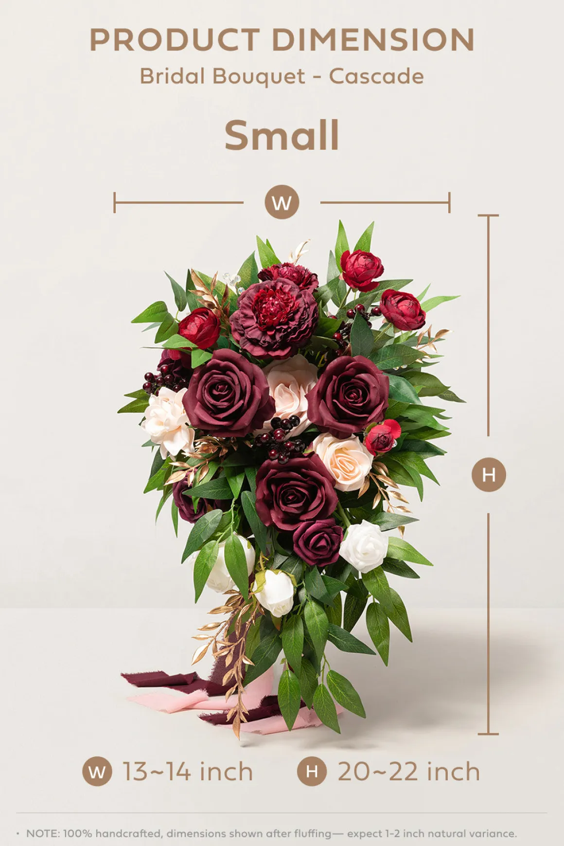 Small Cascade Bridal Bouquet in Romantic Marsala