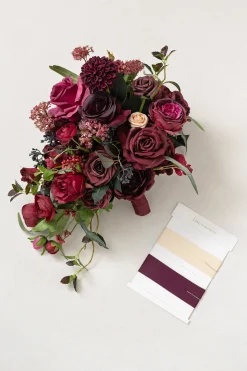 Small Cascade Bridal Bouquet in Bordeaux Red & Wine