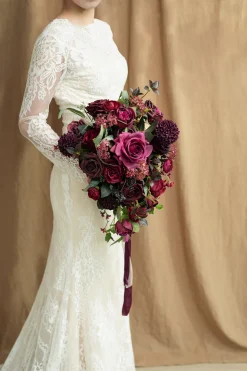 Small Cascade Bridal Bouquet in Bordeaux Red & Wine