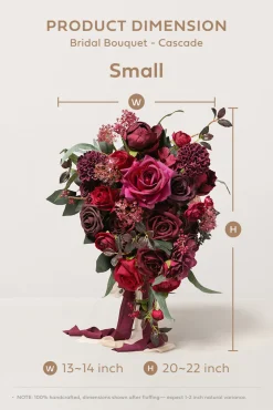 Small Cascade Bridal Bouquet in Bordeaux Red & Wine
