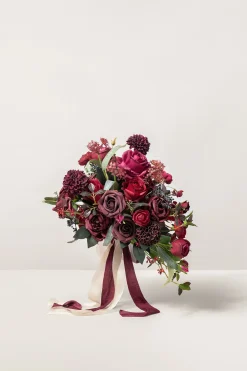 Small Cascade Bridal Bouquet in Bordeaux Red & Wine