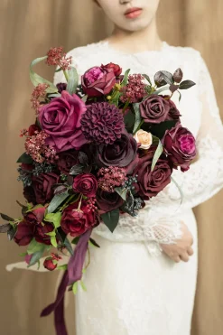 Small Cascade Bridal Bouquet in Bordeaux Red & Wine