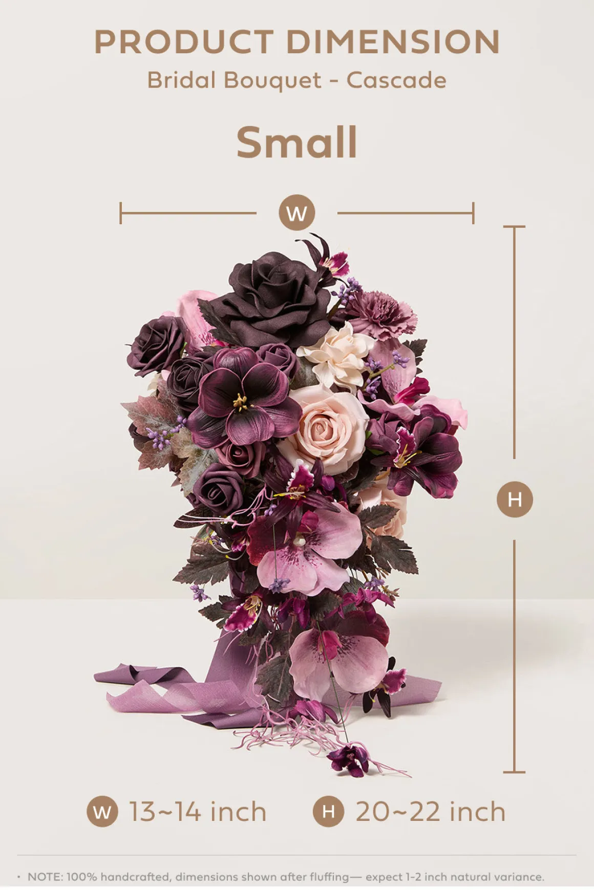 Small Cascade Bridal Bouquet in Plum Velvet Wedding | Clearance