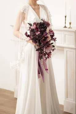 Small Cascade Bridal Bouquet in Plum Velvet Wedding | Clearance