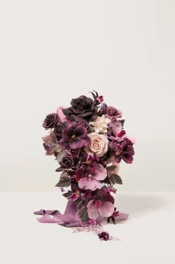 Small Cascade Bridal Bouquet in Plum Velvet Wedding | Clearance