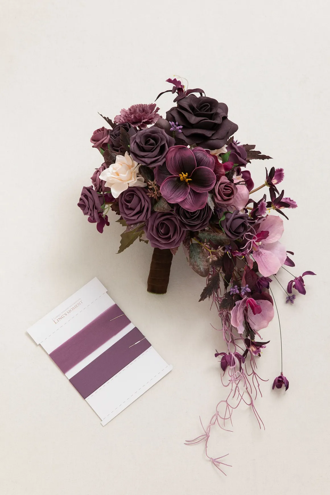Small Cascade Bridal Bouquet in Plum Velvet Wedding | Clearance