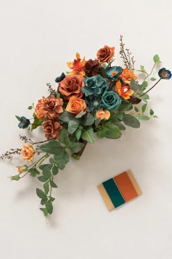 Small Cascade Bridal Bouquet in Dark Teal & Burnt Orange
