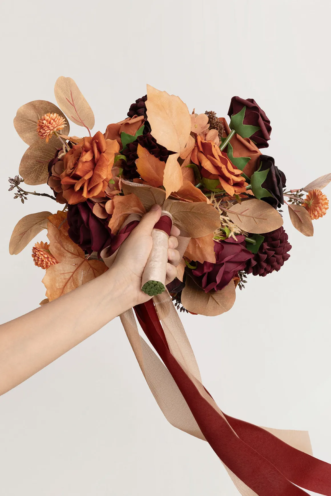 Small Free-Form Bridal Bouquet in Burgundy & Burnt Orange