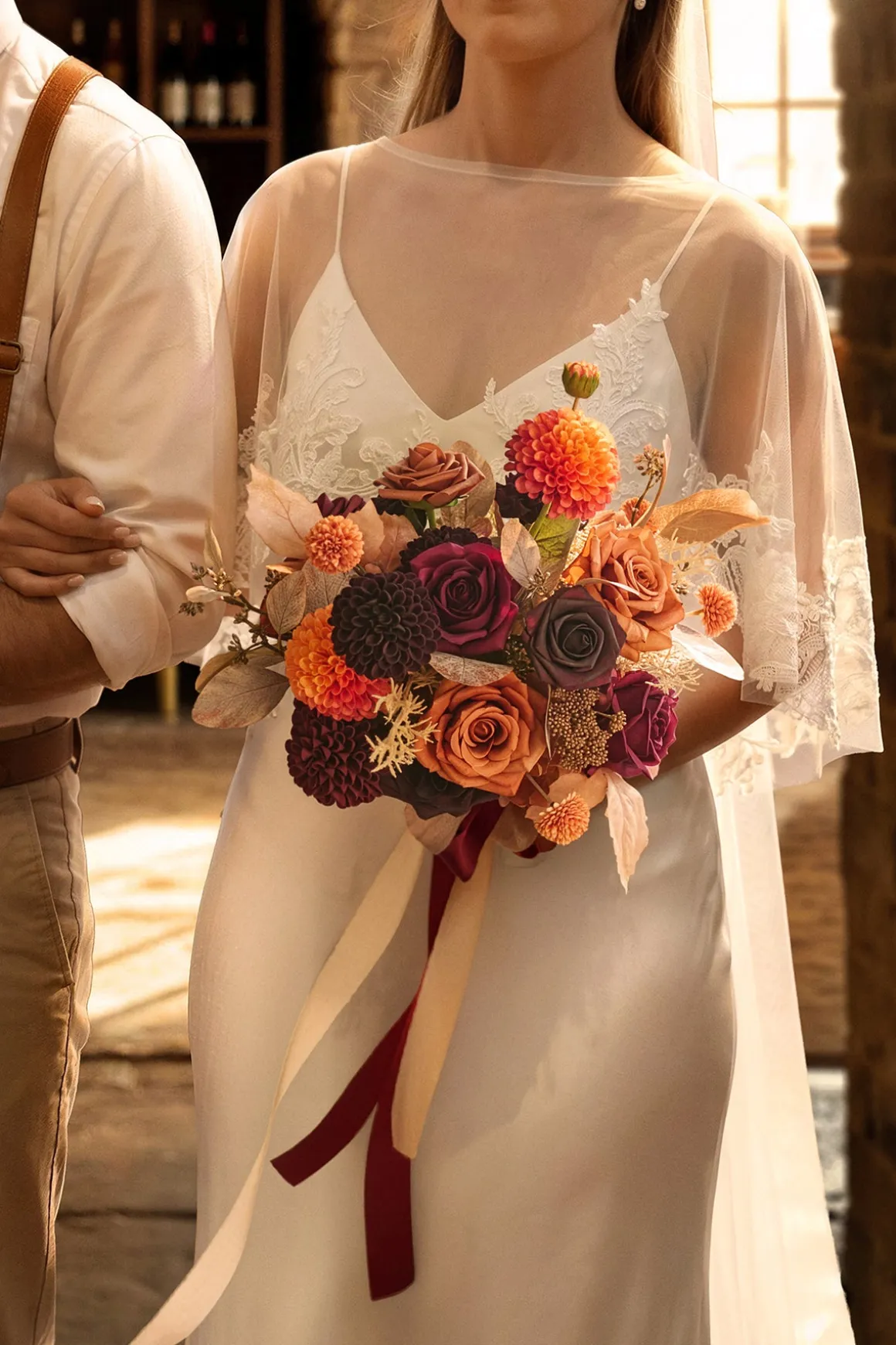 Small Free-Form Bridal Bouquet in Burgundy & Burnt Orange