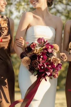 Small Free-Form Bridal Bouquet in Earth Brown & Black Baccara