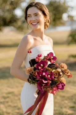 Small Free-Form Bridal Bouquet in Earth Brown & Black Baccara