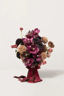 Small Free-Form Bridal Bouquet in Earth Brown & Black Baccara