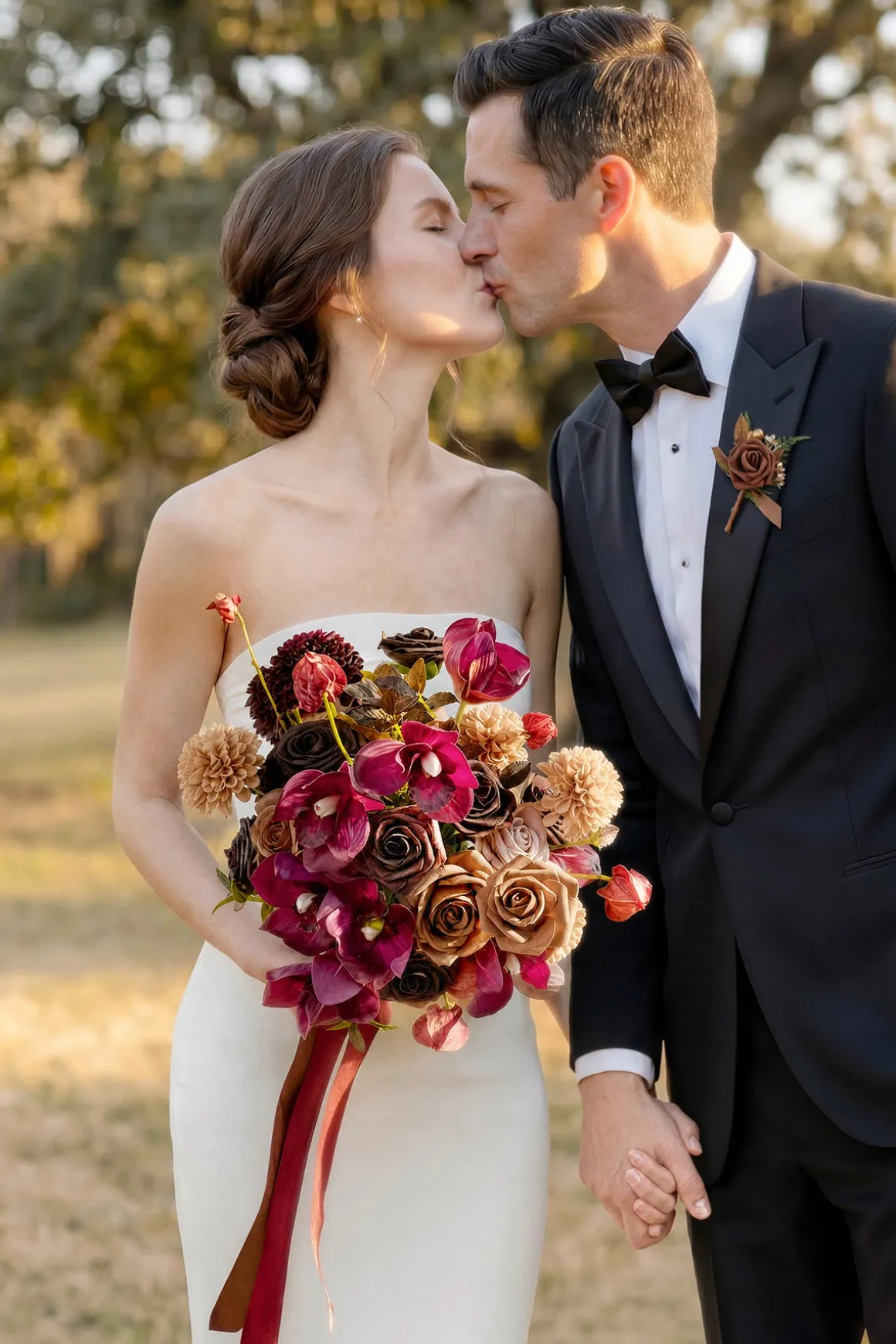 Small Free-Form Bridal Bouquet in Earth Brown & Black Baccara