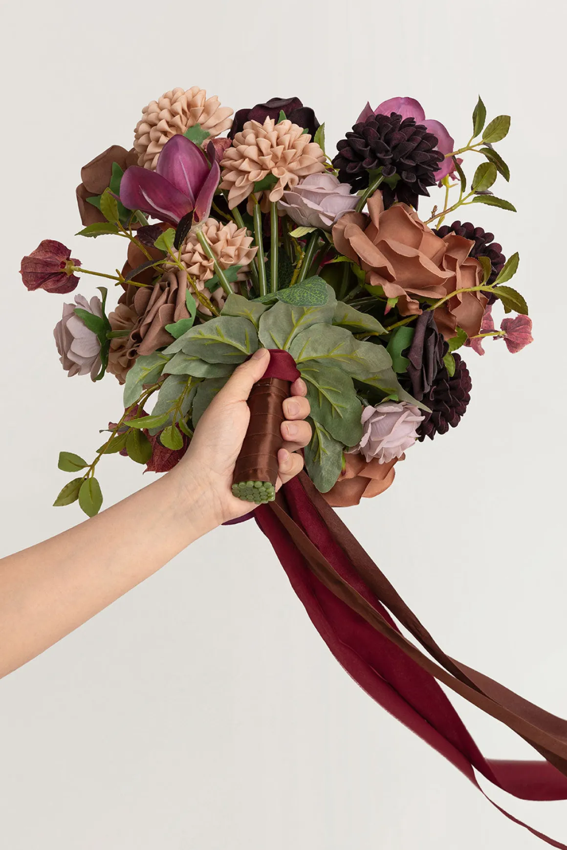 Small Free-Form Bridal Bouquet in Earth Brown & Black Baccara