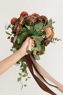 Small Free-Form Bridal Bouquet in Earth Brown & Sand Beige & Burnt Orange