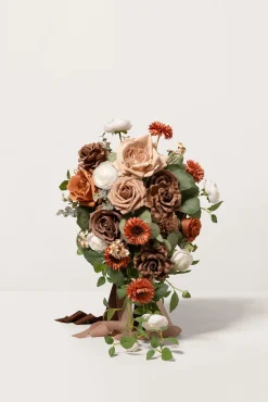 Small Free-Form Bridal Bouquet in Earth Brown & Sand Beige & Burnt Orange