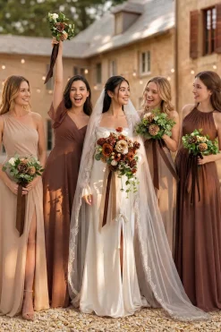 Small Free-Form Bridal Bouquet in Earth Brown & Sand Beige & Burnt Orange