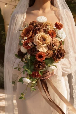 Small Free-Form Bridal Bouquet in Earth Brown & Sand Beige & Burnt Orange