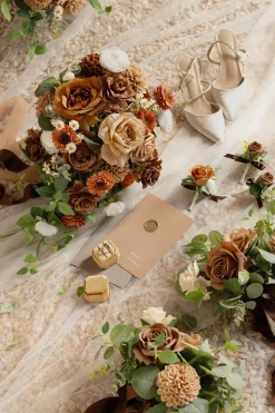Small Free-Form Bridal Bouquet in Earth Brown & Sand Beige & Burnt Orange