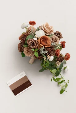 Small Free-Form Bridal Bouquet in Earth Brown & Sand Beige & Burnt Orange